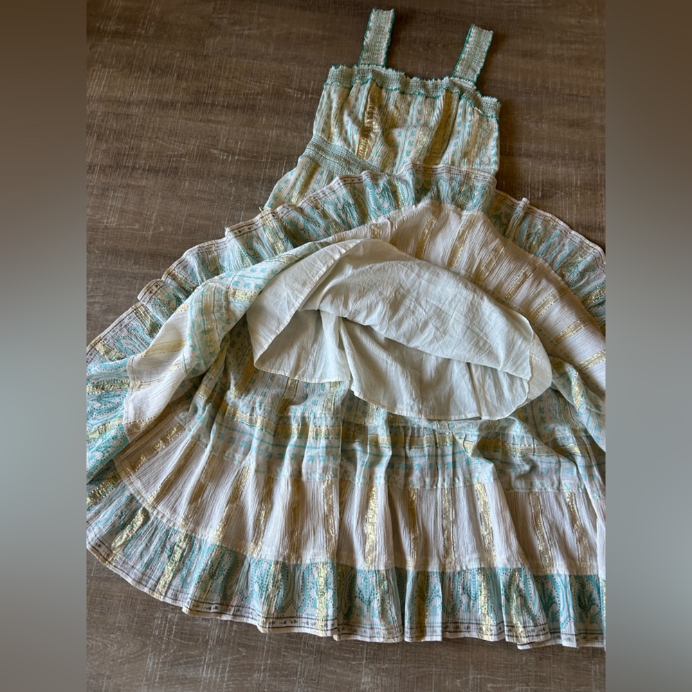 Soft Surroundings Aegean Tiered Maxi Dress Boho Metallic Size M Beachy NWOT - Picture 5 of 15
